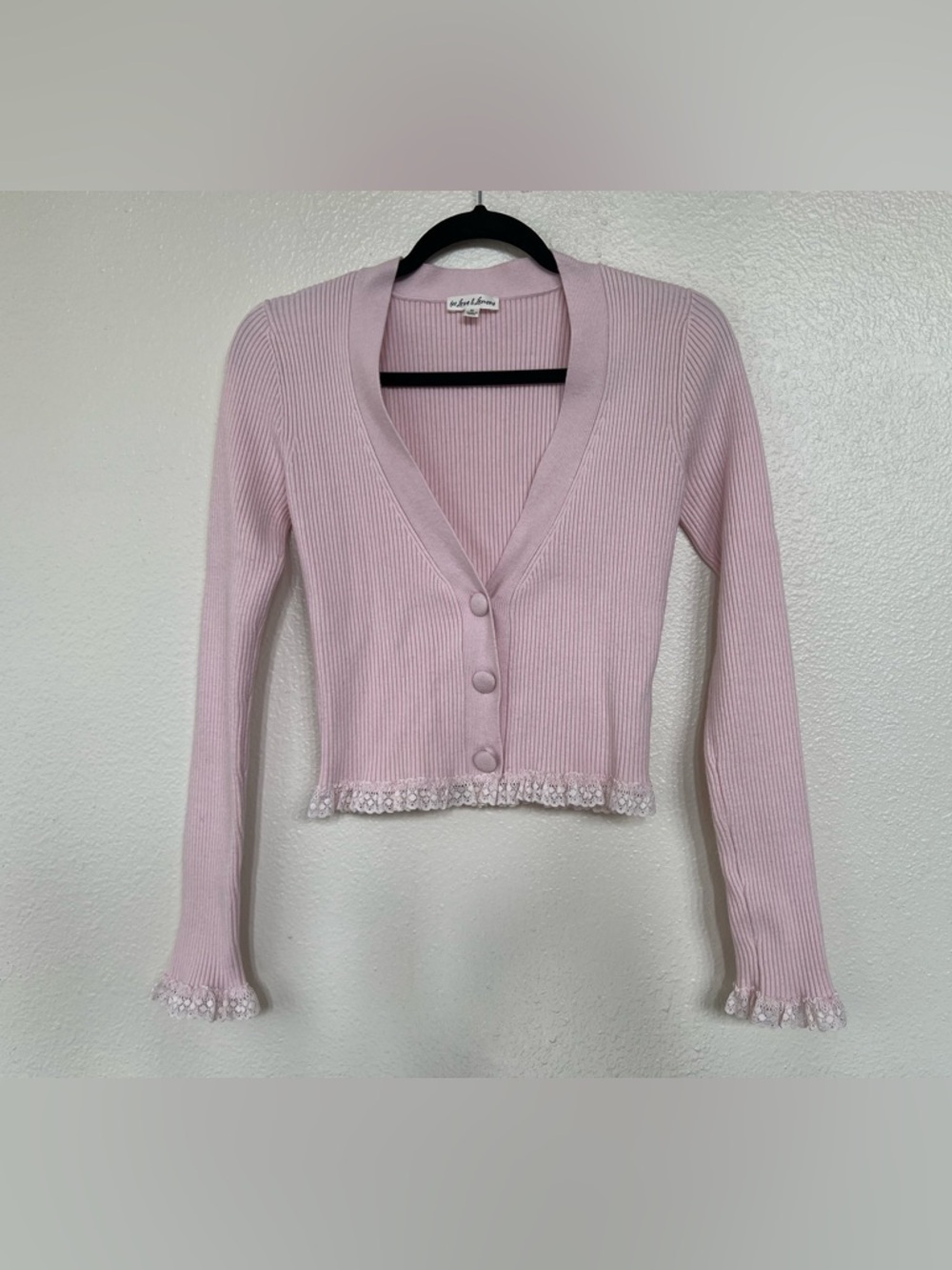 For Love & Lemons Baby Pink Cropped Cardigan size Medium